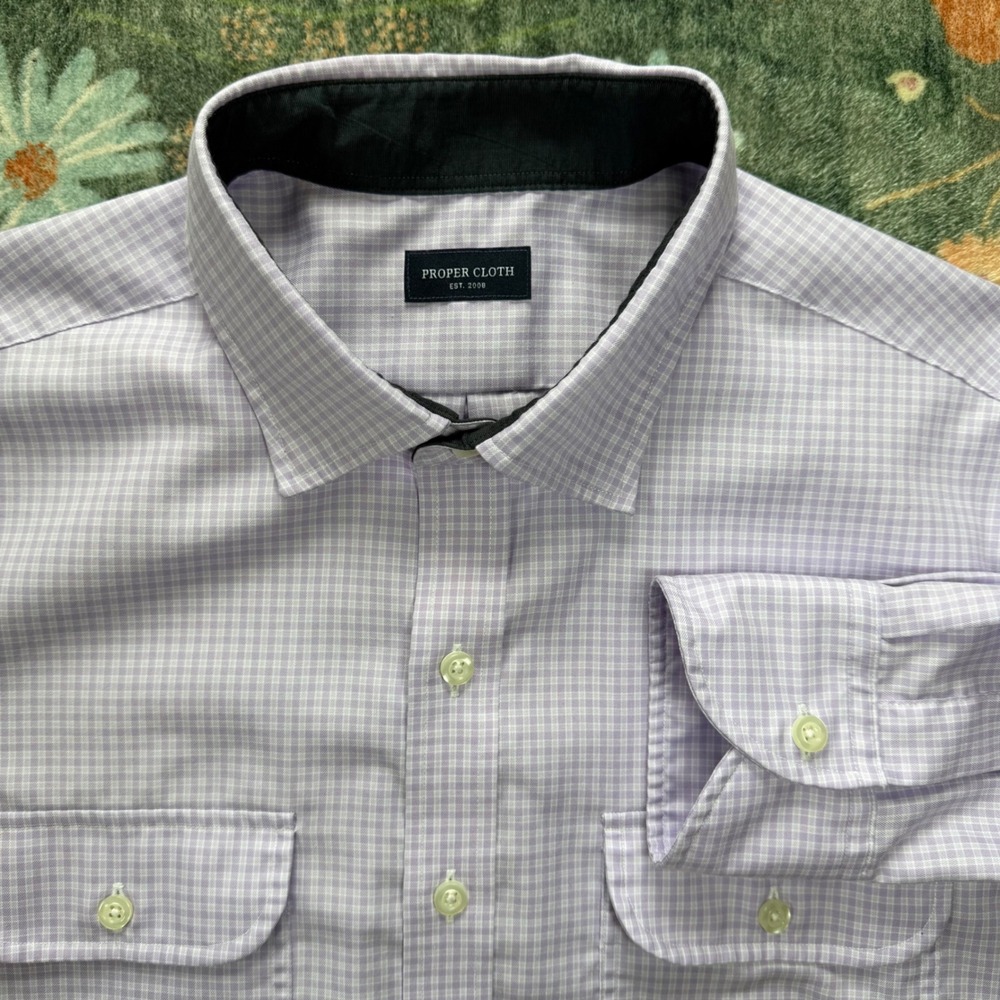 Proper Cloth Lavender Micro‎ Check Mayfair Cotton Shirt Mens 17.5 32.8 PCF4096